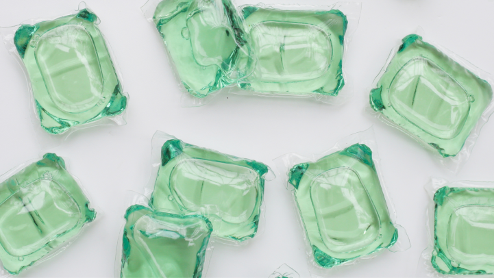 Laundry pods encapsulated with polyvinyl alcohol