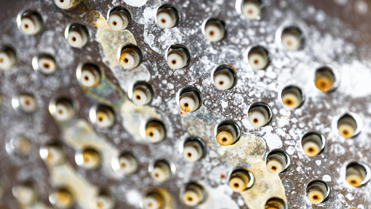 Shower head with hard water stains