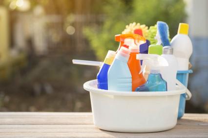 Bucket of cleaning products